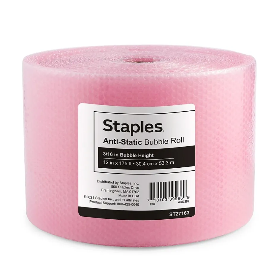 Staples 3/16" Antistatic UPS Approved Bubble Roll, Anti-Static, 12" x 175' (4072825)* Bubble Rolls
