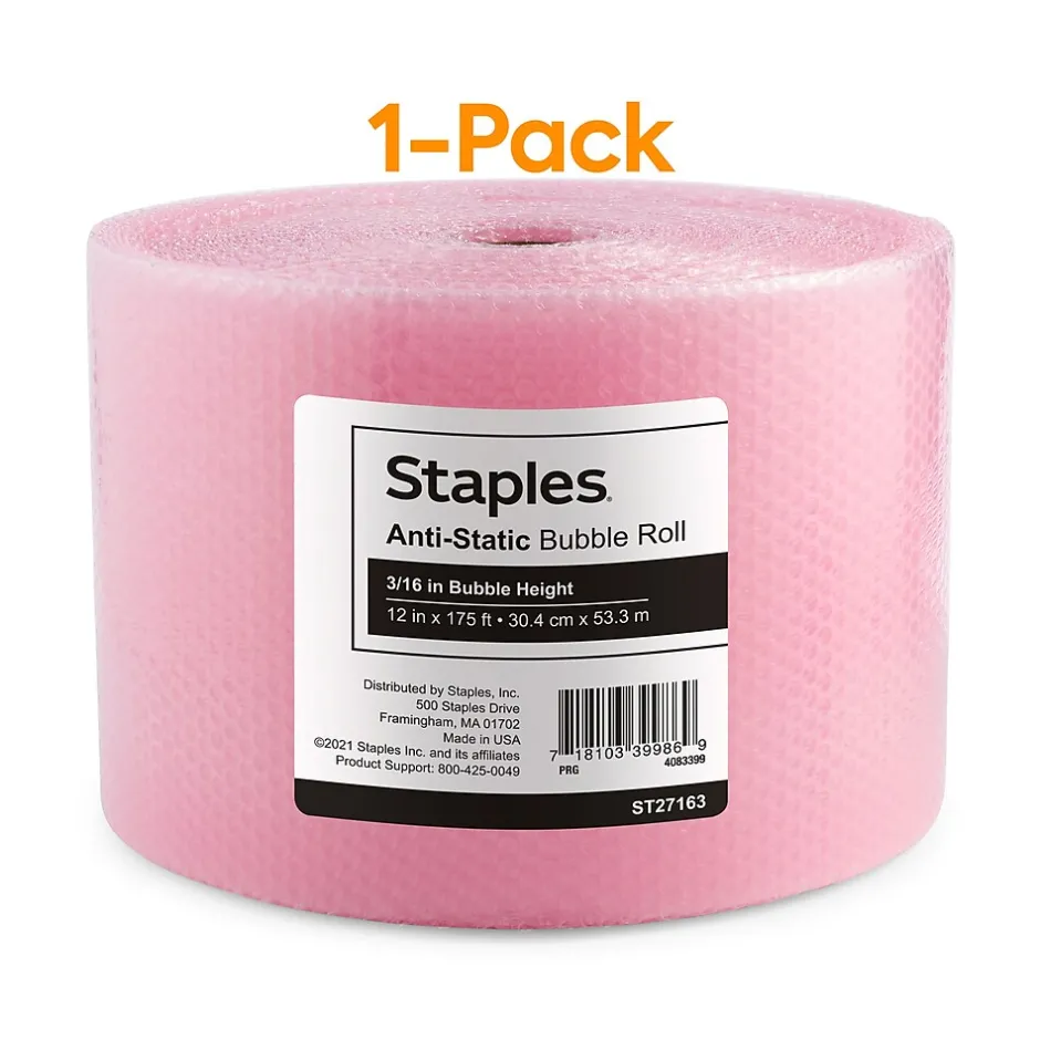 Staples 3/16" Antistatic UPS Approved Bubble Roll, Anti-Static, 12" x 175' (4072825)* Bubble Rolls