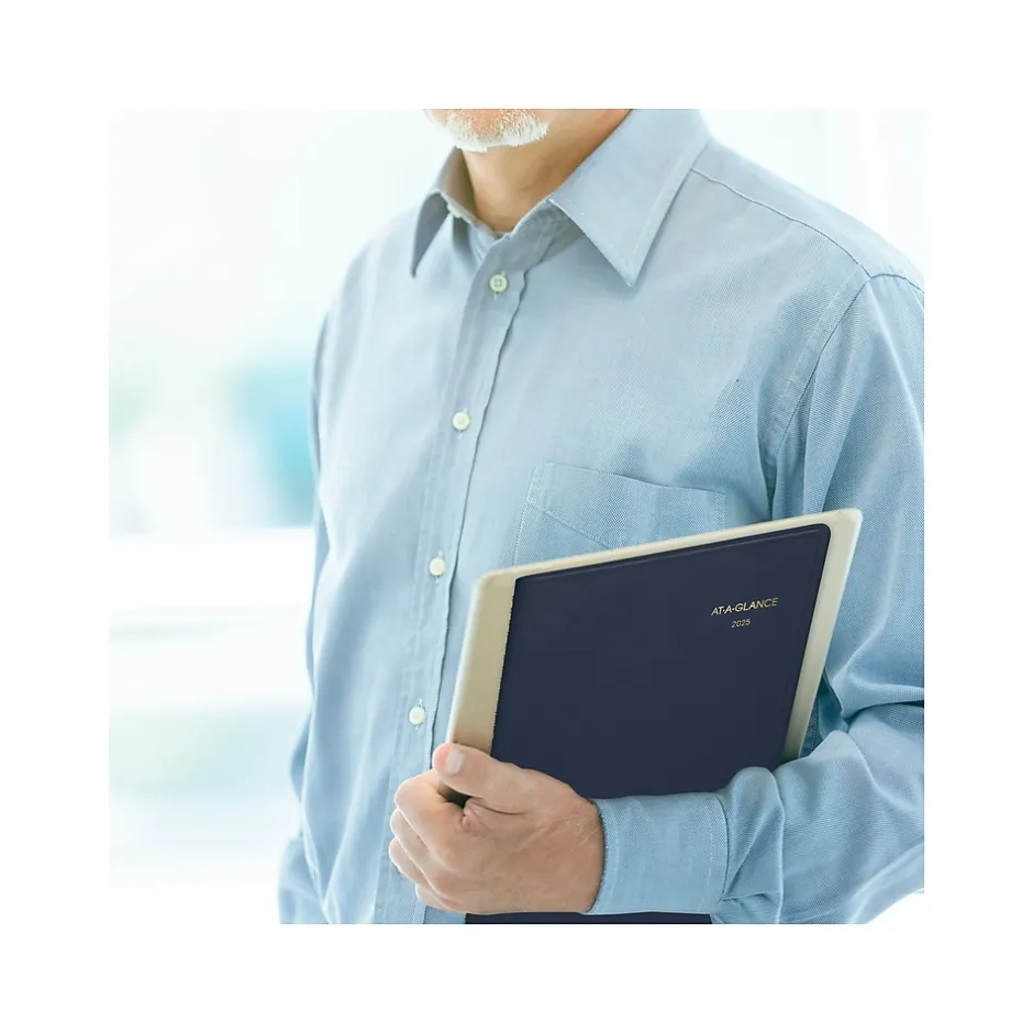 AT-A-GLANCE 2025 9" x 11" Calendar Year/Monthly Planner, Faux Leather Cover, Navy (70-260-20-25) Clearance