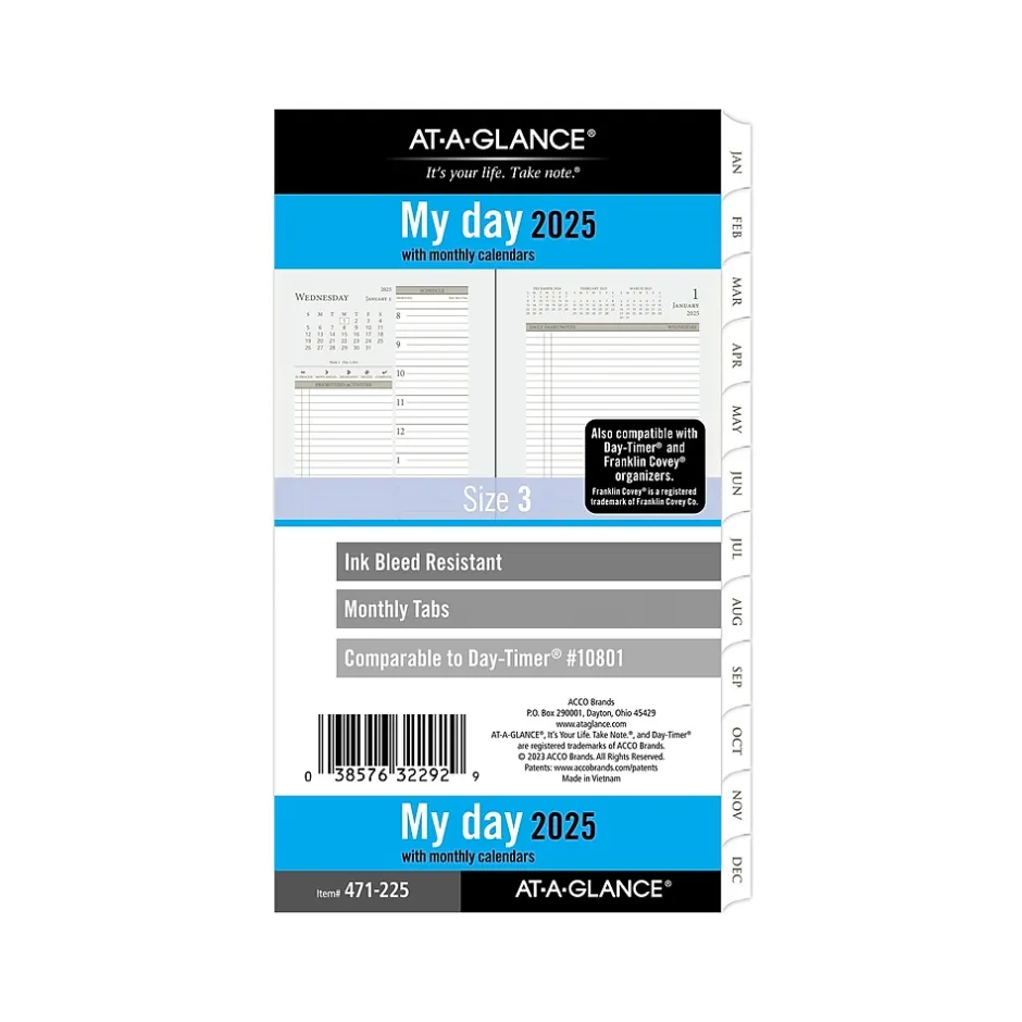 AT-A-GLANCE 2025 6.75" x 3.75" Daily & Monthly Planner Refill, White/Brown (471-225-25)