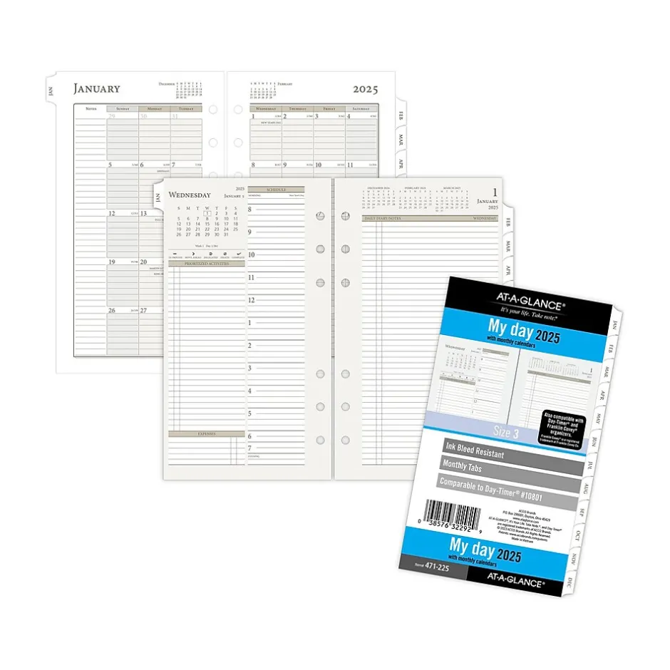 AT-A-GLANCE 2025 6.75" x 3.75" Daily & Monthly Planner Refill, White/Brown (471-225-25)