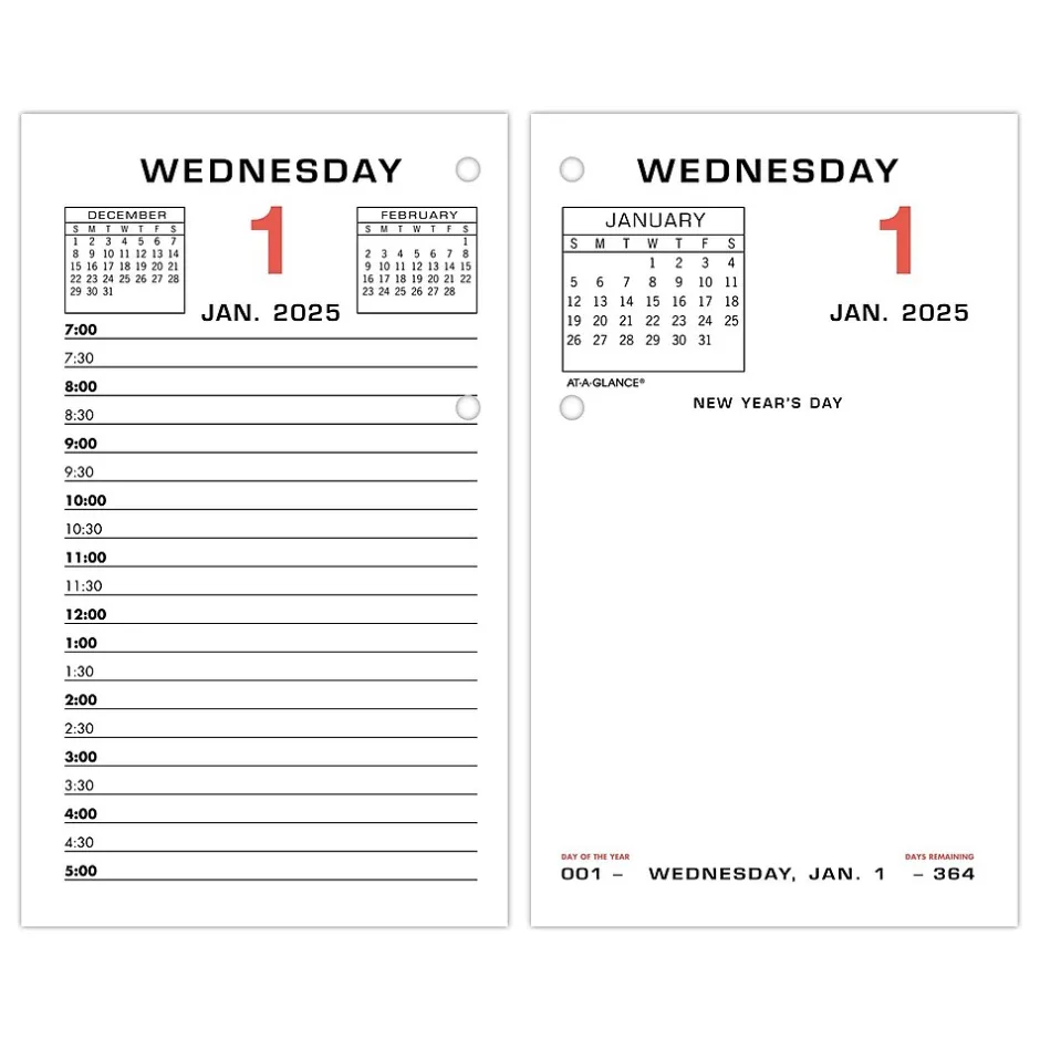 AT-A-GLANCE 2025 6" x 3.5" Daily Desk Calendar Refill, White/Black (E017-50-25) Clearance