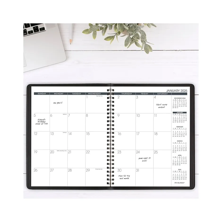 AT-A-GLANCE 2025 7" x 8.75" Monthly Planner, Faux Leather Cover, Black (70-120-05-25) Best