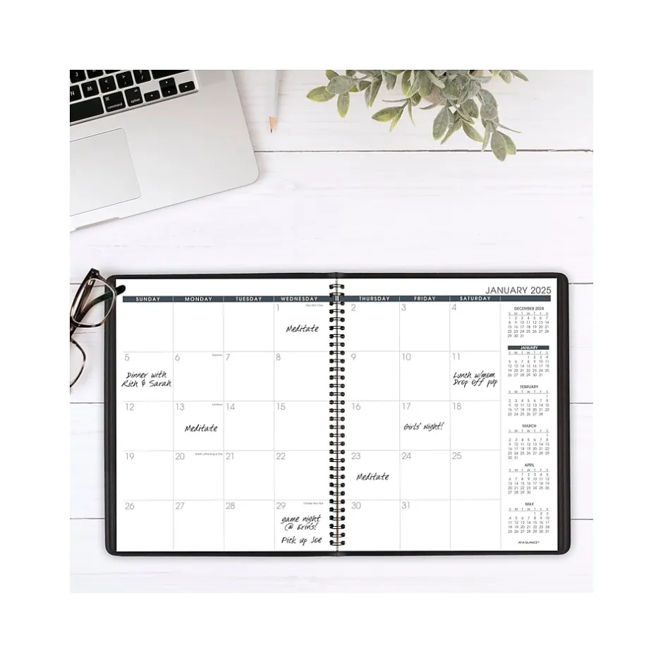 AT-A-GLANCE 2025 9" x 11" Monthly Planner, Faux Leather Cover, Black (70-260-05-25) Outlet