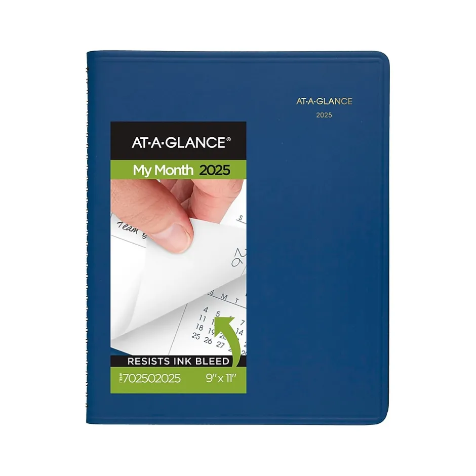 AT-A-GLANCE 2025-2026 9" x 11" Monthly Planner, Faux Leather Cover, Blue (70-250-20-25) Best