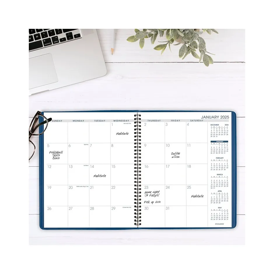 AT-A-GLANCE 2025-2026 9" x 11" Monthly Planner, Faux Leather Cover, Blue (70-250-20-25) Best