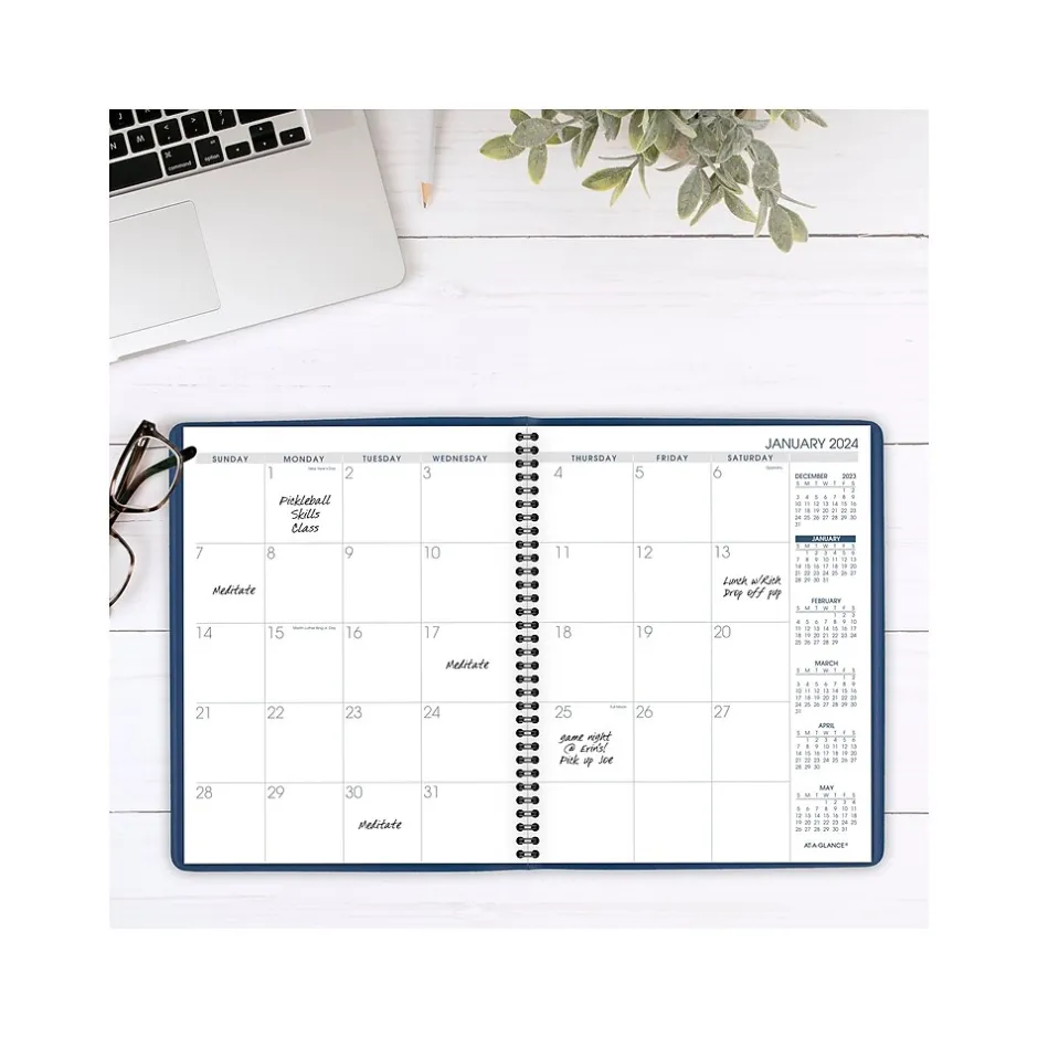 AT-A-GLANCE 2025 7" x 8.75" Monthly Planner, Faux Leather Cover, Blue (70-124-20-25) Clearance
