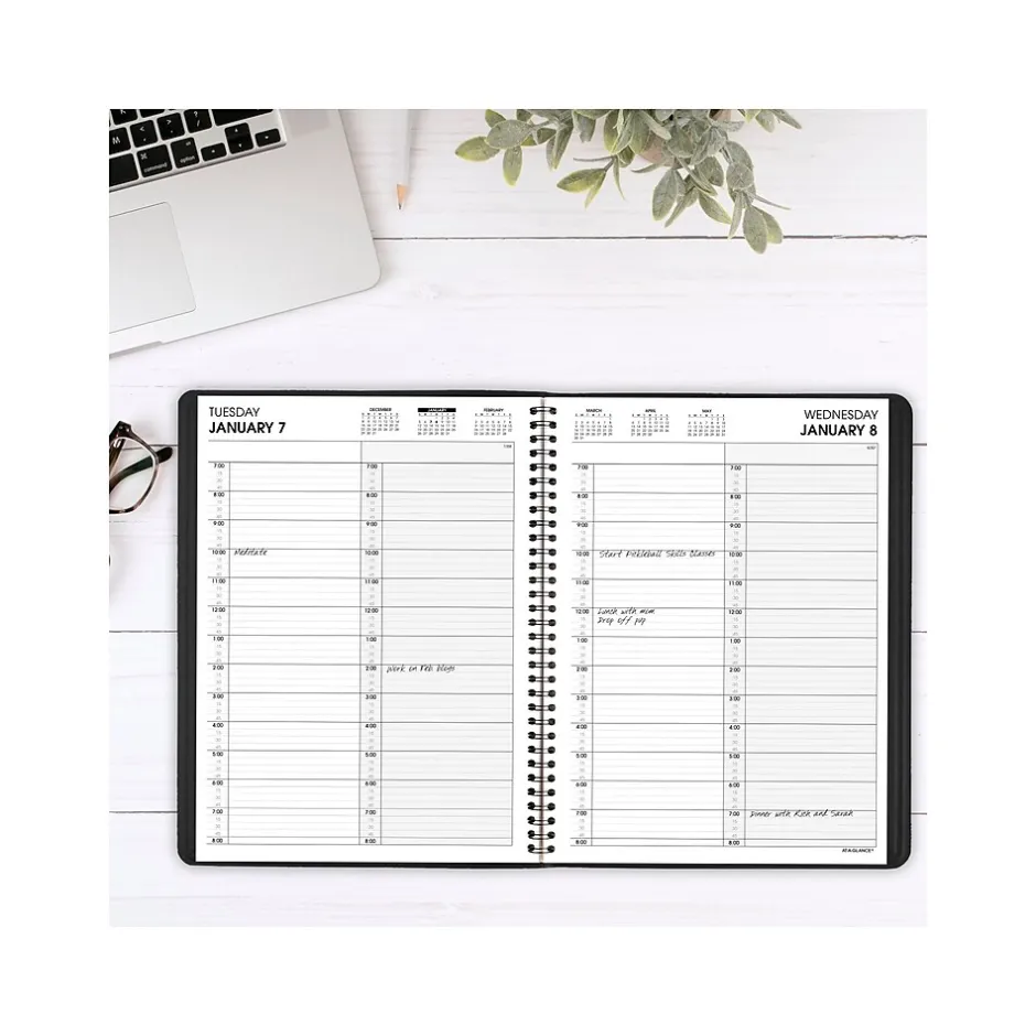 AT-A-GLANCE 2025 8.5" x 11" 2-Person Daily Appointment Book, Faux Leather Cover, Black (70-222-05-25) New