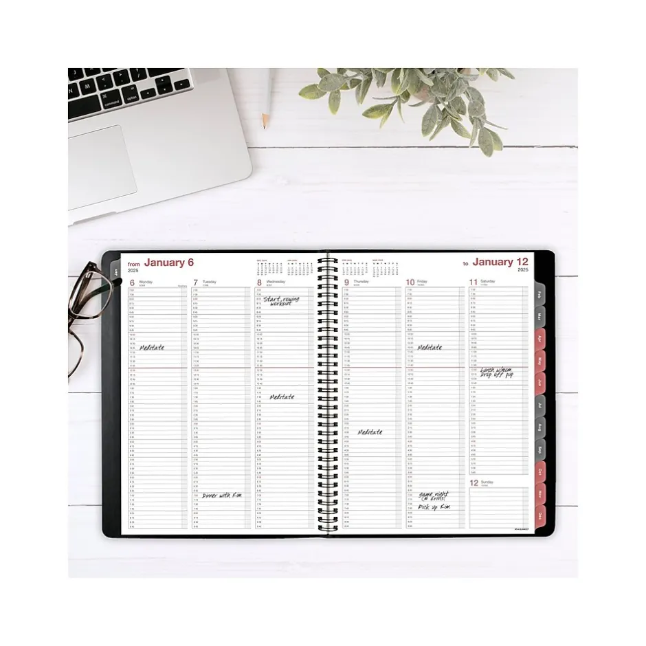 AT-A-GLANCE 2025 8" x 11" Weekly & Monthly Appointment Book, Faux Leather Cover, Black (33351-2501) New