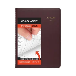 AT-A-GLANCE 2025 8.25" x 11" Weekly Appointment Book Planner, Faux Leather Cover, Wine Stone (70-950-50-25) Sale