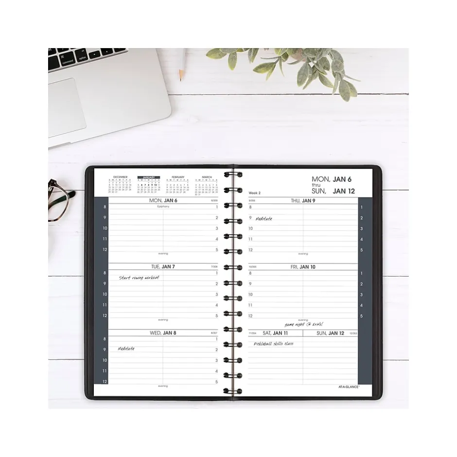 AT-A-GLANCE 2025 5" x 8" Weekly Appointment Book, Faux Leather Cover, Black (70-075-05-25) Outlet