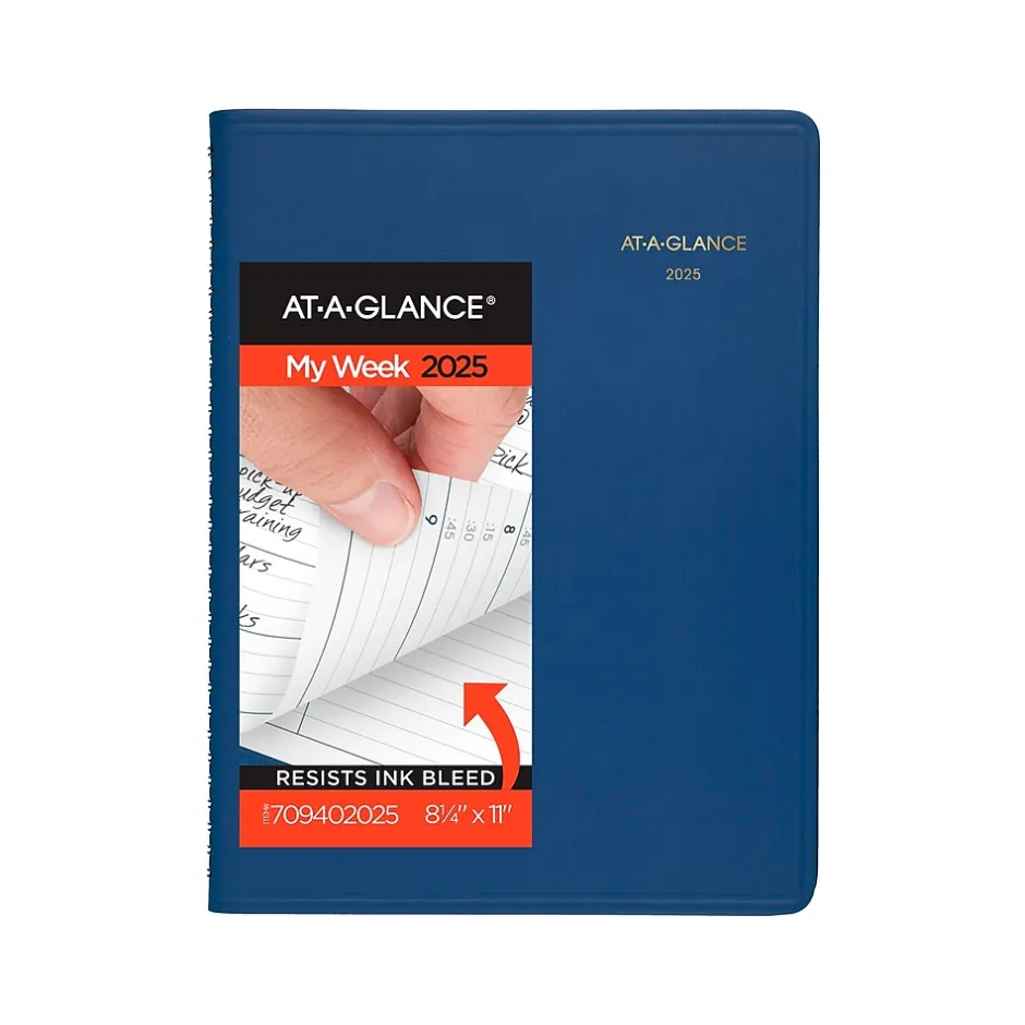 AT-A-GLANCE 2025 8.25" x 11" Weekly Appointment Book, Faux Leather Cover, Blue (70-940-20-25) Online