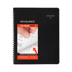 AT-A-GLANCE 2025 7" x 8.75" Weekly Appointment Book, Faux Leather Cover, Black (70-951-05-25) Discount