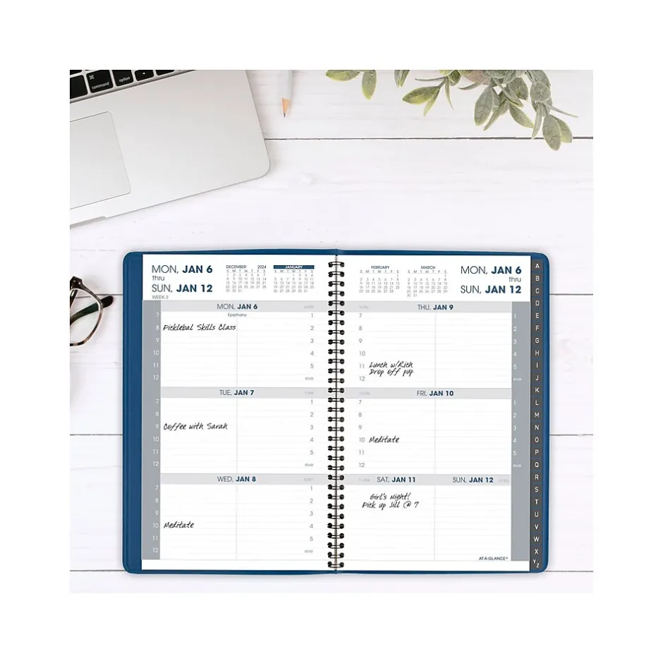AT-A-GLANCE 2025 5" x 8" Weekly Appointment Book, Faux Leather Cover, Blue (70-108-20-25) Hot