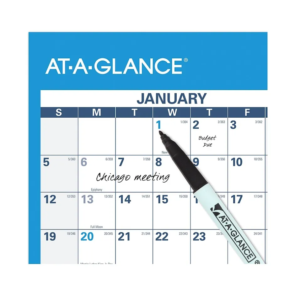 AT-A-GLANCE 2025 48" x 32" Yearly Dry Erase Wall Calendar, Reversible, White/Blue (PM300-28-25) Outlet