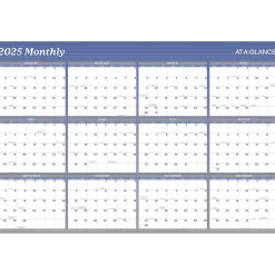 AT-A-GLANCE 2025 36" x 24" Yearly Wet-Erase Wall Calendar, Reversible, White/Blue (A1102-25)