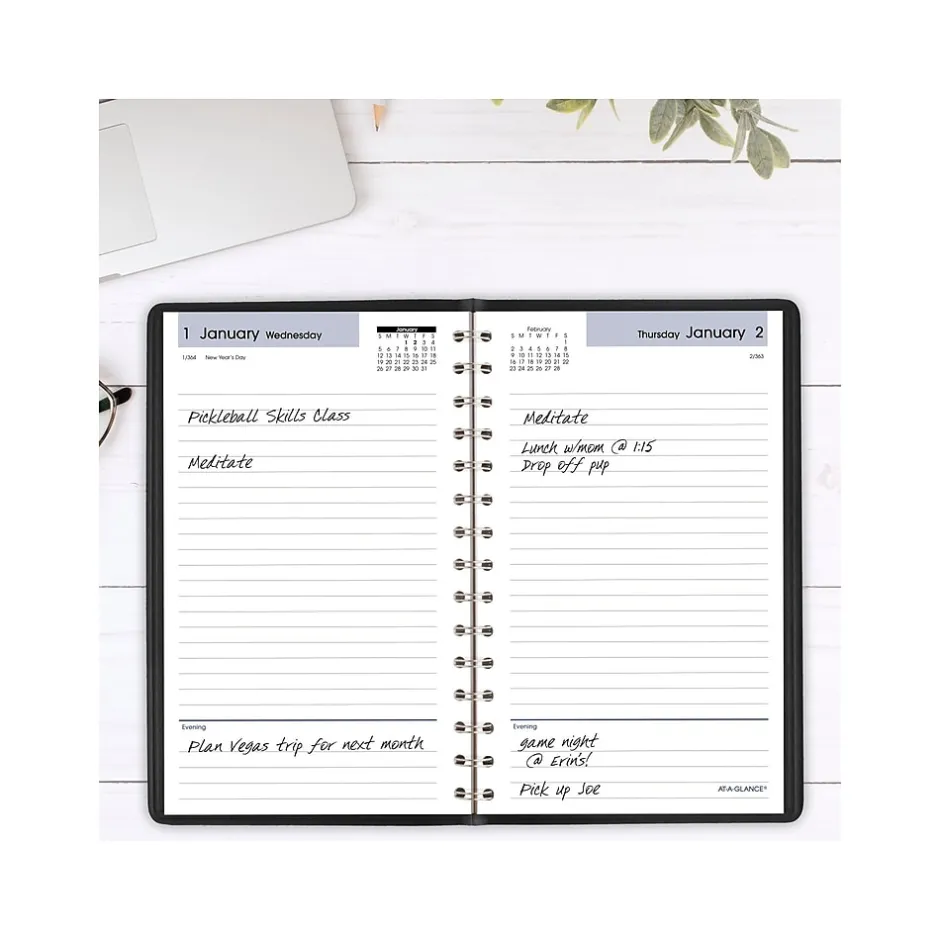 AT-A-GLANCE 2025 DayMinder 5" x 8" Daily Planner, Faux Leather Cover, Black (SK46-00-25) Discount