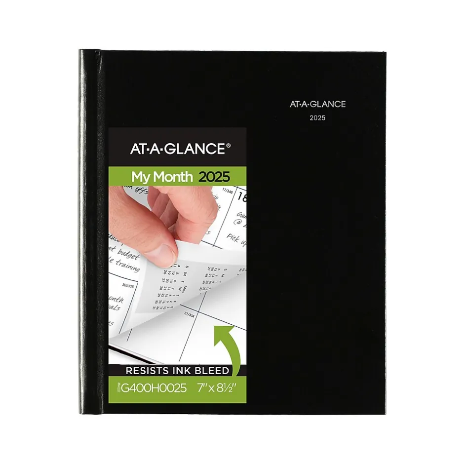 AT-A-GLANCE 2025 DayMinder 7" x 8.5" Monthly Planner, Faux Leather Cover, Black (G400H-00-25) Outlet