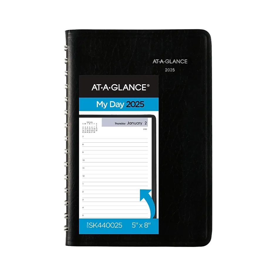 AT-A-GLANCE 2025 DayMinder 5" x 8" Daily Appointment Book, Faux Leather Cover, Black (SK44-00-25) Sale