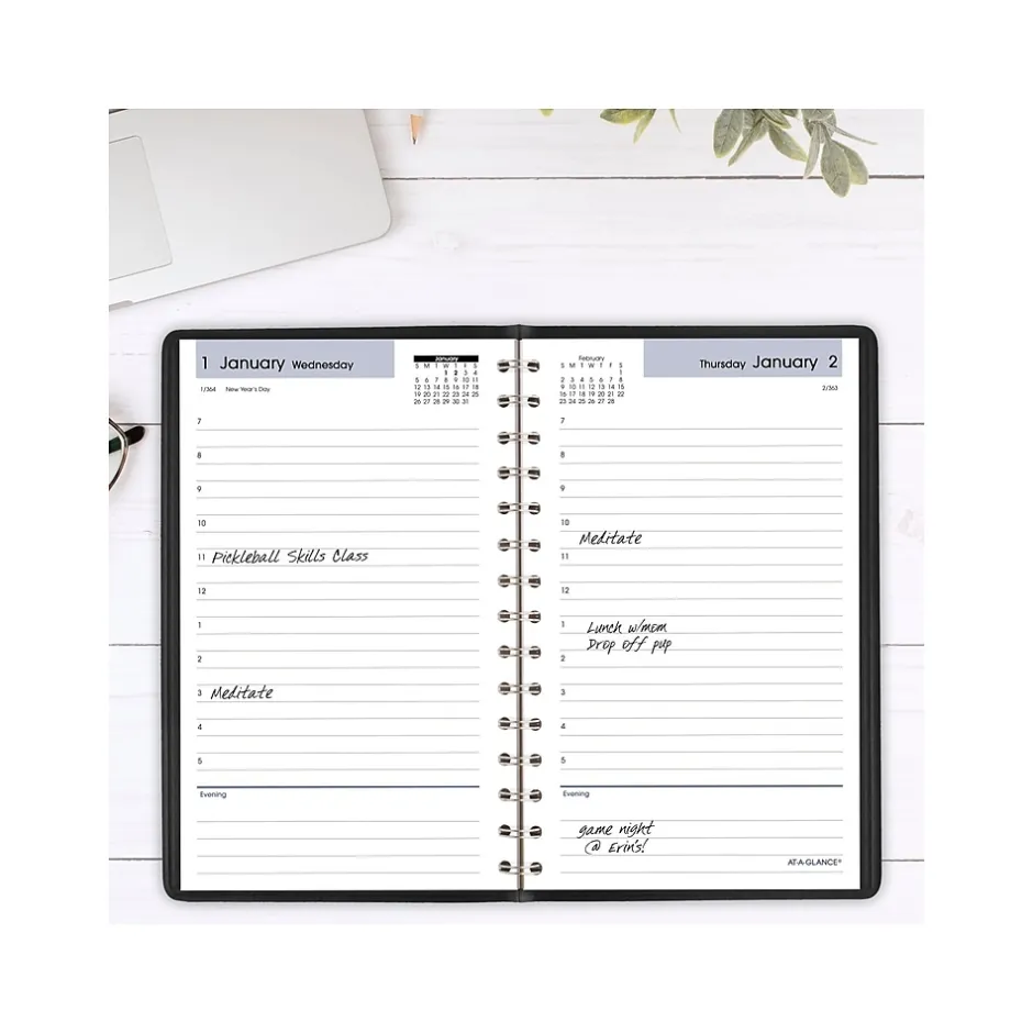 AT-A-GLANCE 2025 DayMinder 5" x 8" Daily Appointment Book, Faux Leather Cover, Black (SK44-00-25) Sale