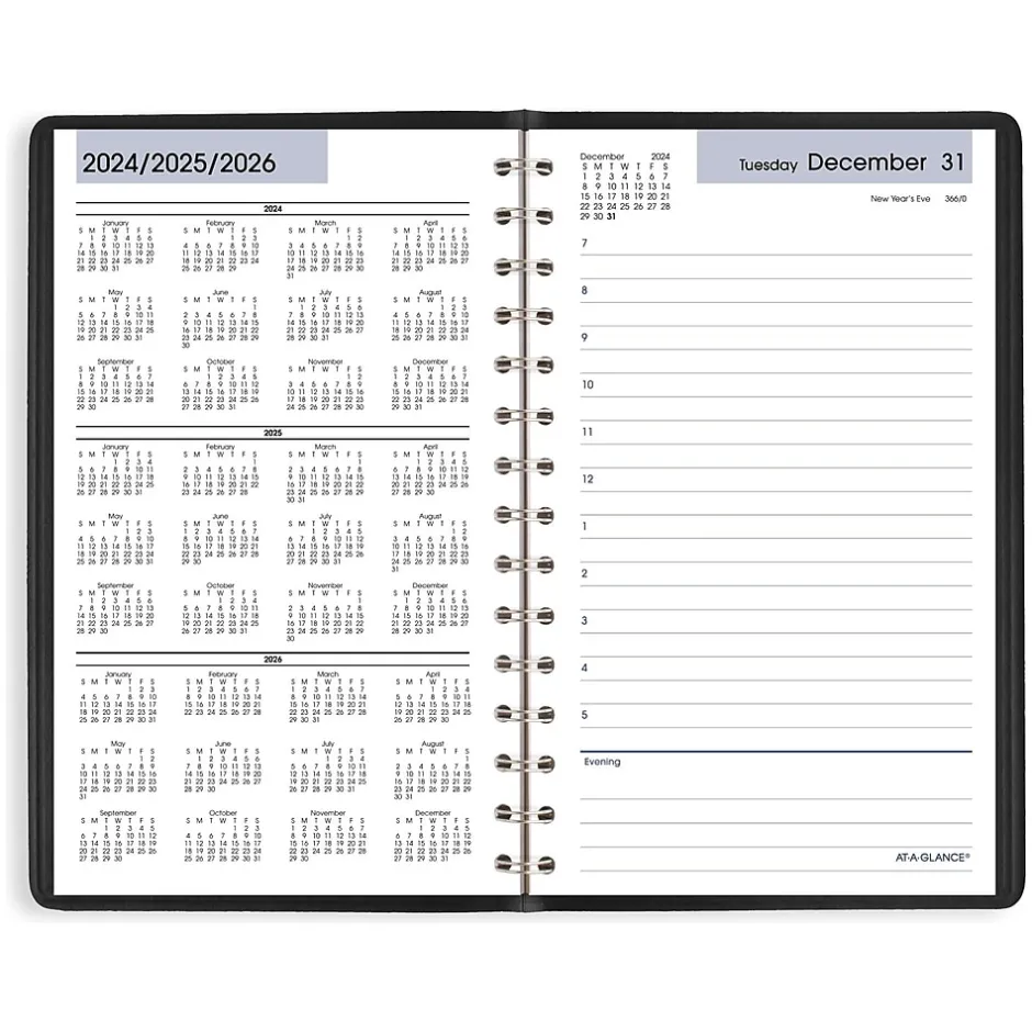 AT-A-GLANCE 2025 DayMinder 5" x 8" Daily Appointment Book, Faux Leather Cover, Black (SK44-00-25) Sale
