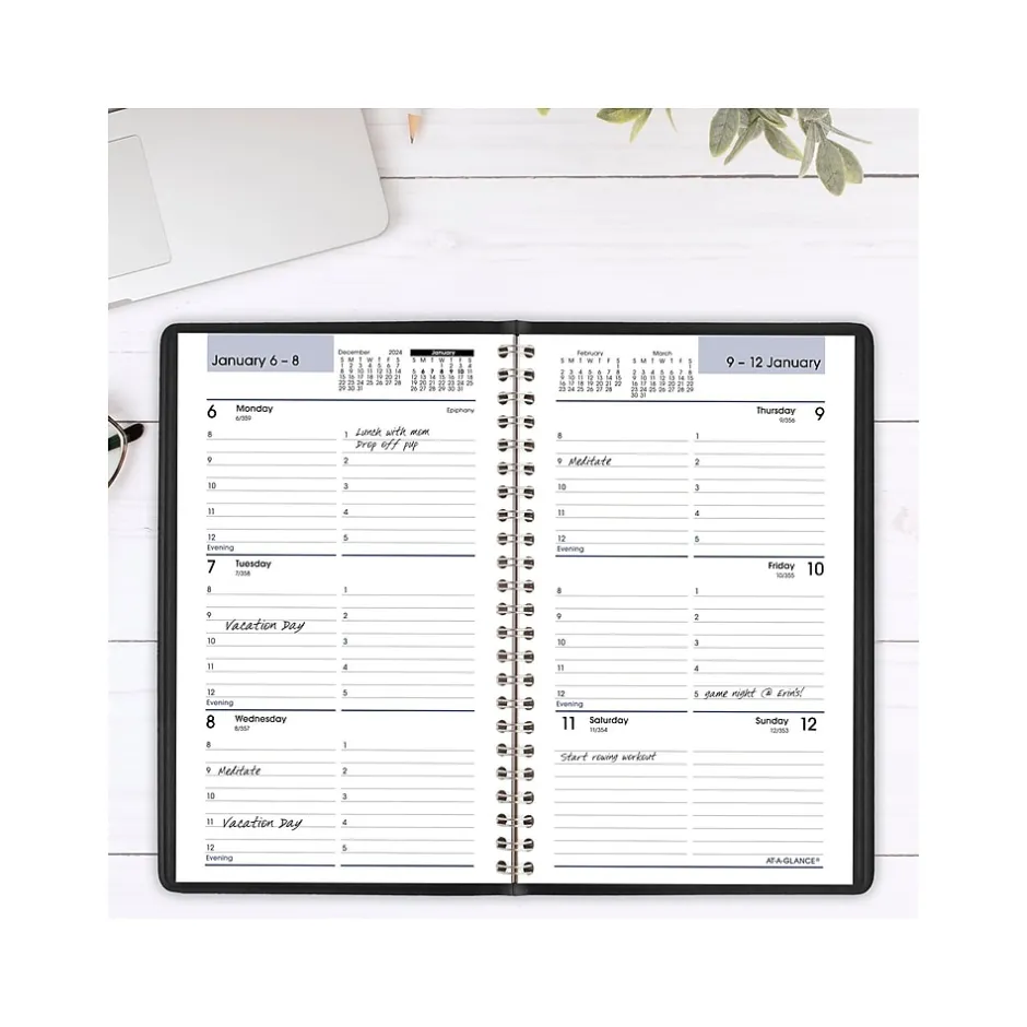 AT-A-GLANCE 2025 DayMinder 5" x 8" Weekly Appointment Book, Faux Leather Cover, Black (G200-00-25) Online