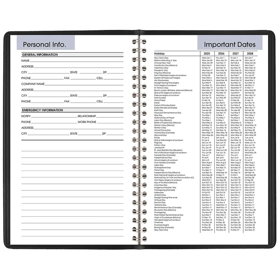 AT-A-GLANCE 2025 DayMinder 5" x 8" Weekly Appointment Book, Faux Leather Cover, Black (G200-00-25) Online