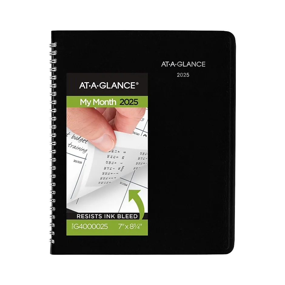 AT-A-GLANCE 2025 DayMinder 7" x 8.75" Monthly Planner, Faux Leather Cover, Black (G400-00-25) Best