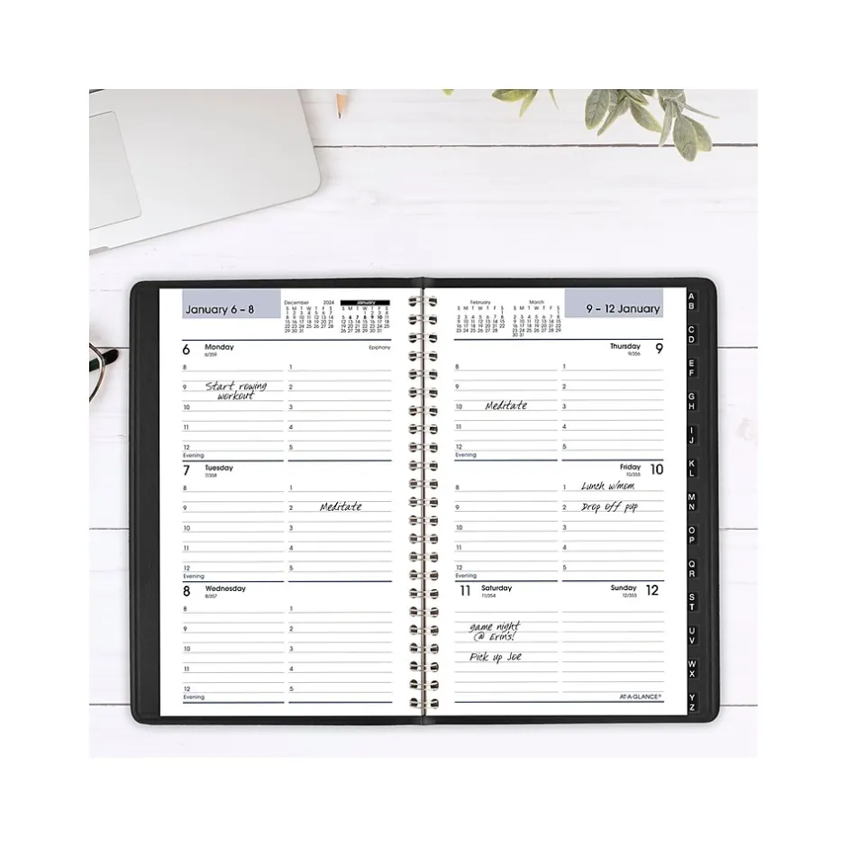 AT-A-GLANCE 2025 DayMinder 5" x 8" Weekly Appointment Book, Faux Leather Cover, Black (G210-00-25)
