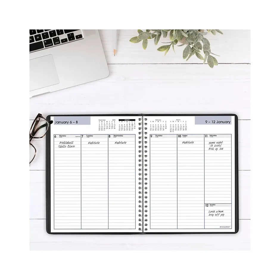 AT-A-GLANCE 2025 DayMinder 7" x 8.75" Weekly Planner, Faux Leather Cover, Black (G590-00-25)