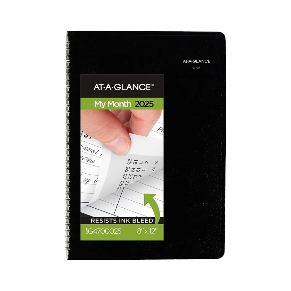 AT-A-GLANCE 2025 DayMinder 8" x 12" Monthly Planner, Faux Leather Cover, Black (G470-00-25)