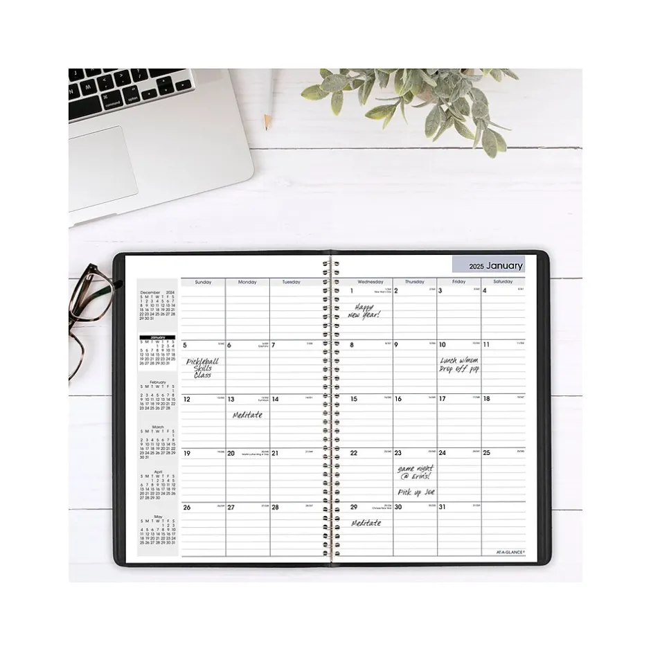 AT-A-GLANCE 2025 DayMinder 8" x 12" Monthly Planner, Faux Leather Cover, Black (G470-00-25)