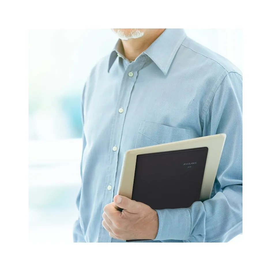 AT-A-GLANCE 2025 DayMinder 8" x 12" Monthly Planner, Faux Leather Cover, Black (G470-00-25)