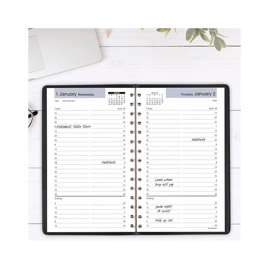 AT-A-GLANCE 2025 DayMinder 5" x 8" Daily Appointment Book, Faux Leather Cover, Black (G100-00-25) Best