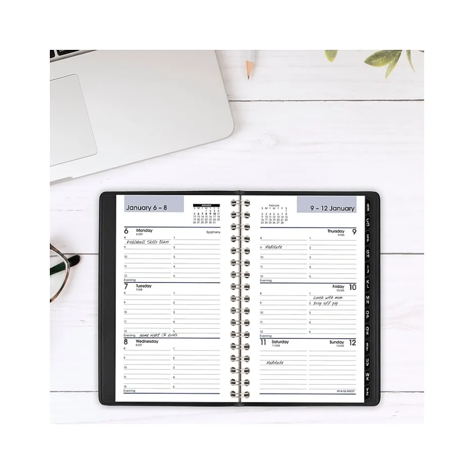 AT-A-GLANCE 2025 DayMinder 3.5" x 6" Weekly Appointment Book Planner, Faux Leather Cover, Black (G250-00-25) Discount