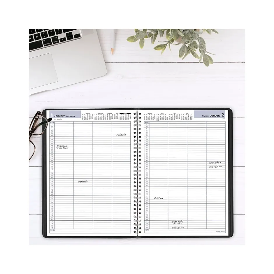 AT-A-GLANCE 2025 DayMinder 8" x 11" 4-Person Daily Appointment Book, Faux Leather Cover, Black (G560-00-25) Best
