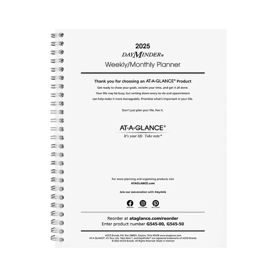 AT-A-GLANCE 2025 DayMinder Executive 8.75" x 7" Weekly & Monthly Planner Refill Pages, White (G545-50-25) Hot