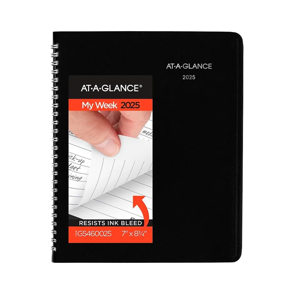 AT-A-GLANCE 2025 DayMinder Executive 7" x 8.75" Weekly & Monthly Planner, Faux Leather Cover, Black (G546-00-25) Outlet