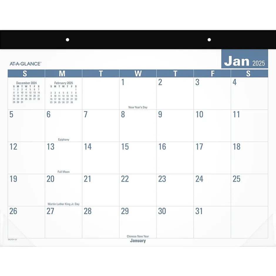 AT-A-GLANCE 2025 Easy-to-Read 21.75" x 17" Monthly Desk Pad Calendar, White/Blue (SKLP24-32-25) Sale