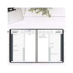 AT-A-GLANCE 2025 24-Hour 7" x 8.75" Daily Appointment Book Planner, Faux Leather Cover, Black (70-824-05-25)