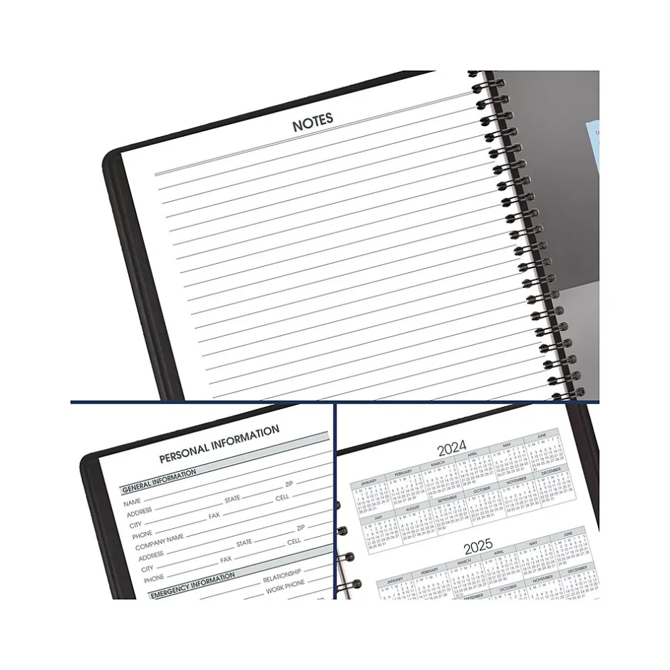 AT-A-GLANCE 2025 24-Hour 7" x 8.75" Daily Appointment Book Planner, Faux Leather Cover, Black (70-824-05-25)