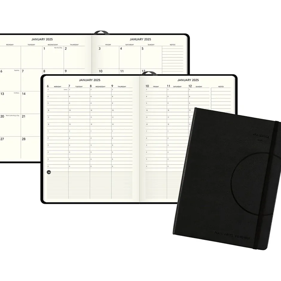 AT-A-GLANCE 2025 Plan. Write. Remember. 7.5" x 10" Weekly & Monthly Appointment Book, Hardsided Cover, Black (70-6950-05-25) New