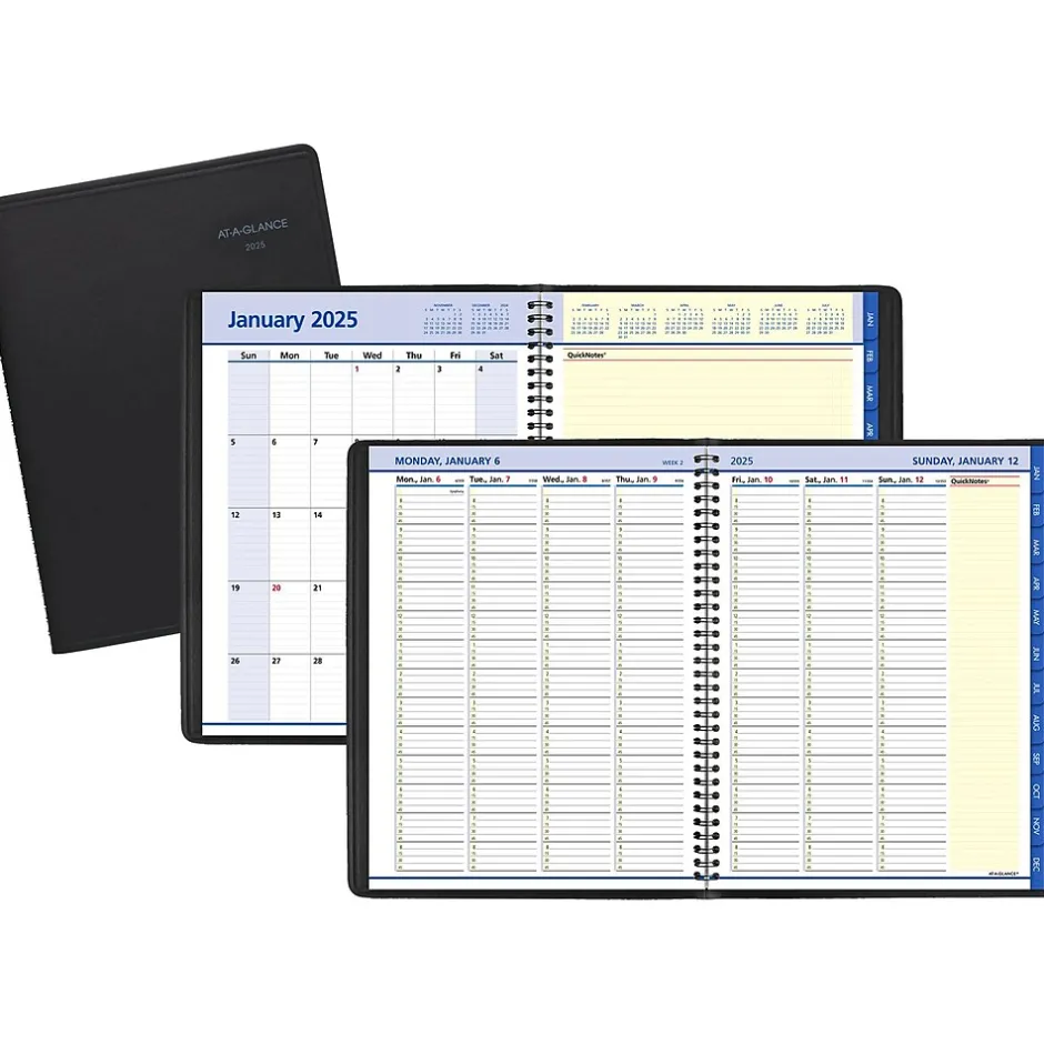 AT-A-GLANCE 2025 QuickNotes 8.25" x 11" Weekly & Monthly Appointment Book, Faux Leather Cover, Black (76-950-05-25) Clearance