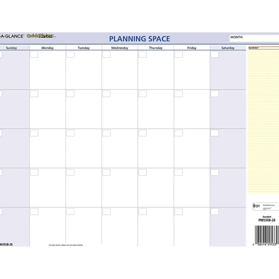 AT-A-GLANCE 2025 QuickNotes 16" x 12" Yearly/Monthly Wet-Erase Wall Calendar, Reversible (PM550B-28-25) Clearance