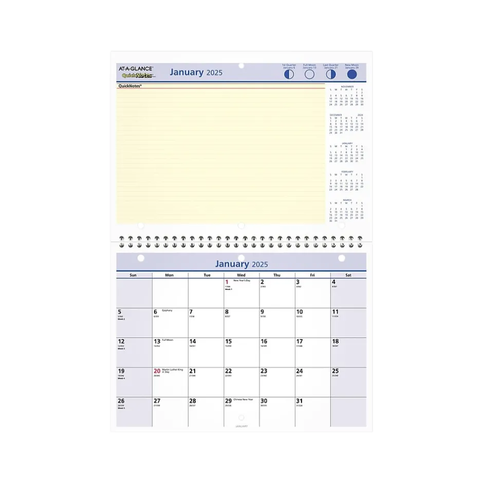AT-A-GLANCE 2025 QuickNotes 11" x 8" Monthly Desk or Wall Calendar, (PM50-28-25)