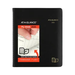AT-A-GLANCE 2025 Recycled 7" x 8.75" Weekly & Monthly Appointment Book, Faux Leather Cover, Black (70-951G-05-25) Clearance