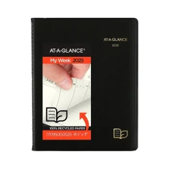 AT-A-GLANCE 2025 Recycled 8.25" x 11" Weekly & Monthly Appointment Book Planner, Faux Leather Cover, Black (70-950G-05-25) Online
