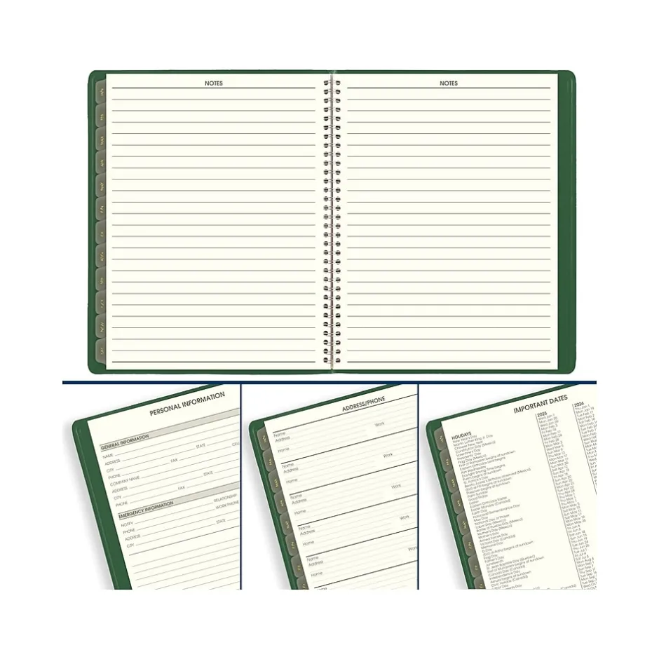 AT-A-GLANCE 2025 Recycled 8.25" x 11" Weekly & Monthly Appointment Book, Faux Leather Cover, Green (70-950G-60-25)