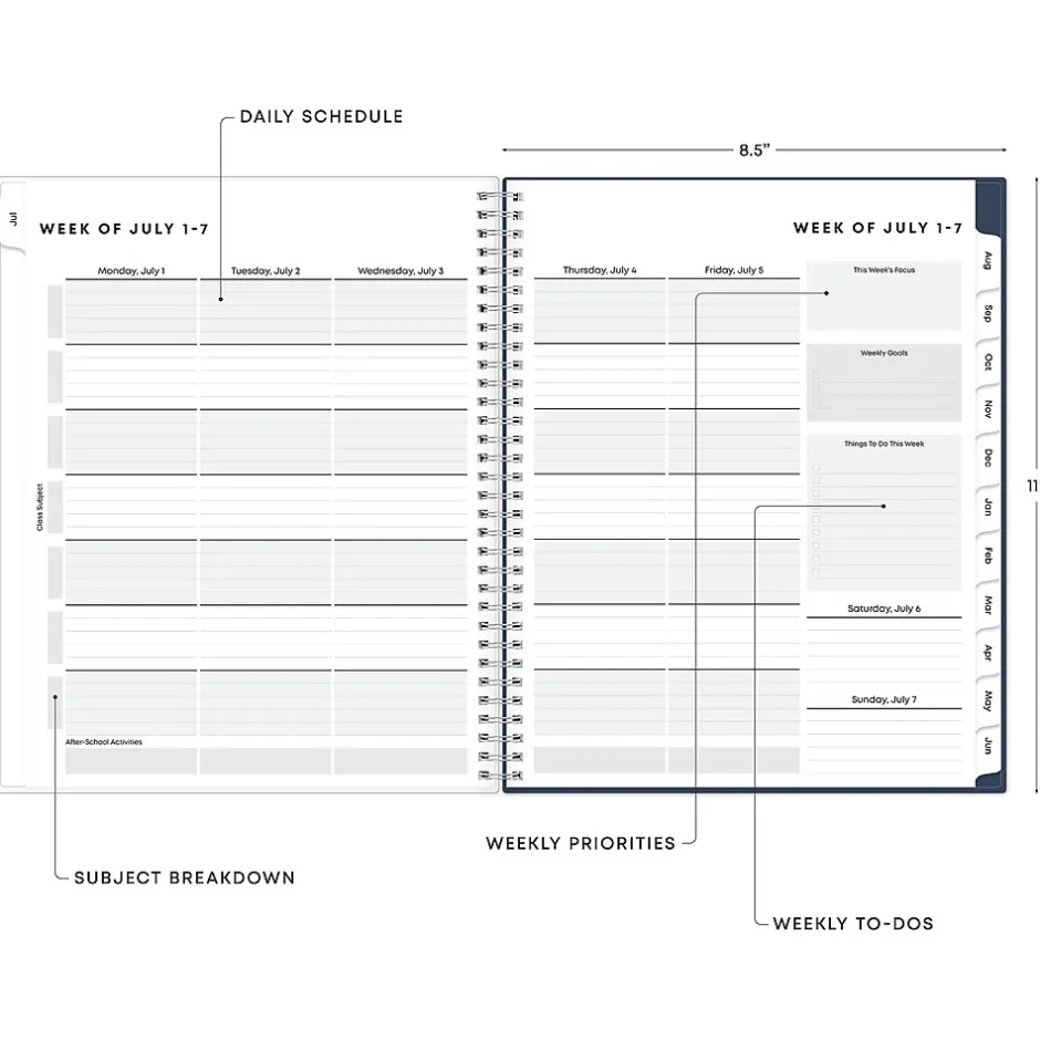 Blue Sky 2024-2025 Decosta Blue 8.5" x 11" Academic Weekly & Monthly Student Planner, Plastic Cover (150459) Hot