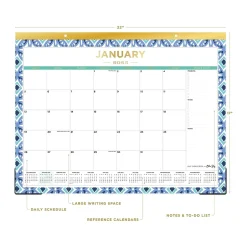 Blue Sky 2025 Tile 22" x 17" Monthly Desk Pad Calendar, Blue/White (133694-25) New